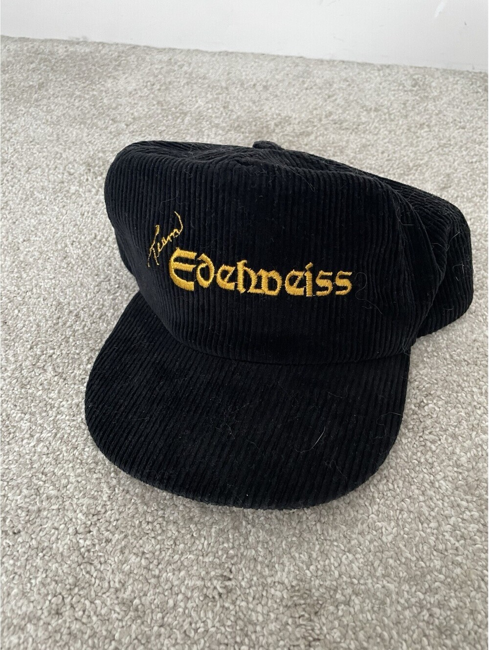 Vintage Black Corduroy Hat Yellow Embroidered